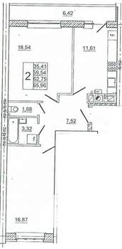 2-к квартира, вторичка, 66м2, 4/10 этаж