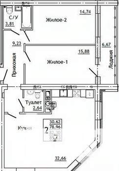 2-к квартира, строящийся дом, 86м2, 6/10 этаж