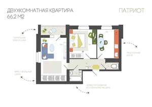 2-к квартира, вторичка, 66м2, 9/10 этаж