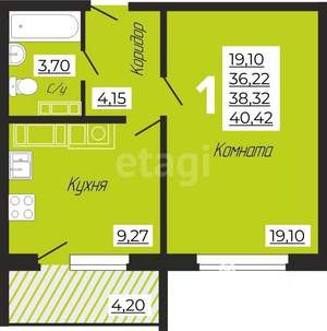 1-к квартира, вторичка, 40м2, 8/10 этаж