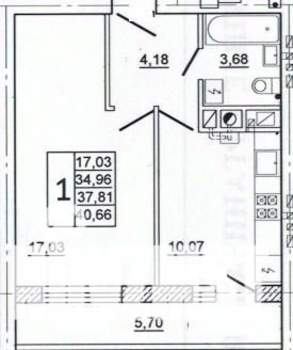 1-к квартира, вторичка, 41м2, 4/10 этаж