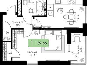 1-к квартира, сданный дом, 40м2, 6/11 этаж