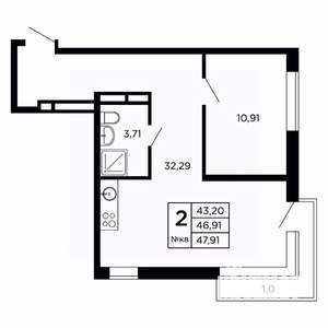 Студия квартира, строящийся дом, 49м2, 11/16 этаж