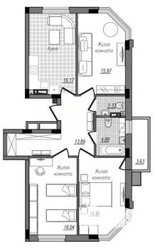 3-к квартира, строящийся дом, 88м2, 4/16 этаж