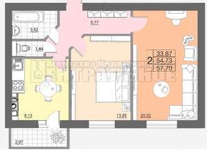 2-к квартира, сданный дом, 58м2, 6/10 этаж