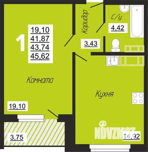 1-к квартира, строящийся дом, 46м2, 2/10 этаж