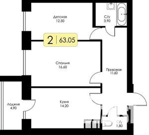 2-к квартира, строящийся дом, 63м2, 10/10 этаж
