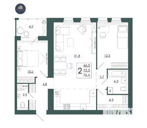 2-к квартира, строящийся дом, 77м2, 5/16 этаж