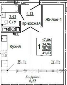 1-к квартира, строящийся дом, 42м2, 7/10 этаж