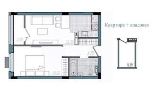 2-к квартира, строящийся дом, 43м2, 7/14 этаж