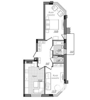 2-к квартира, строящийся дом, 65м2, 10/16 этаж