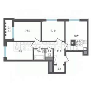 3-к квартира, вторичка, 83м2, 4/22 этаж