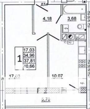 1-к квартира, вторичка, 41м2, 10/10 этаж