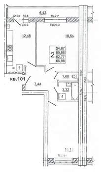 2-к квартира, вторичка, 67м2, 1/10 этаж