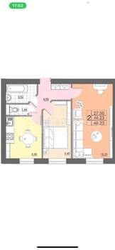 2-к квартира, вторичка, 46м2, 1/10 этаж