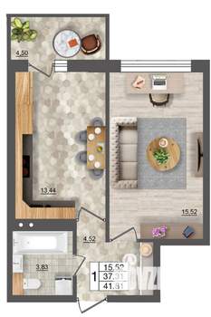 1-к квартира, вторичка, 42м2, 13/18 этаж