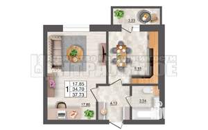 1-к квартира, сданный дом, 38м2, 1/10 этаж