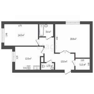 2-к квартира, вторичка, 71м2, 3/10 этаж