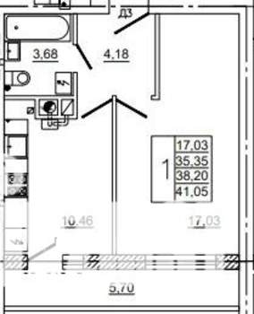 1-к квартира, вторичка, 41м2, 1/10 этаж