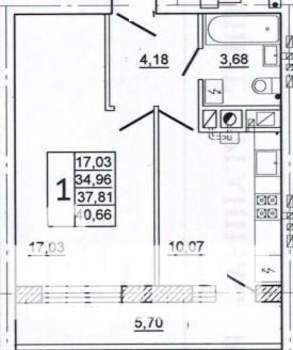1-к квартира, вторичка, 41м2, 7/10 этаж