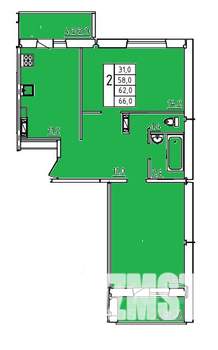 2-к квартира, строящийся дом, 62м2, 2/10 этаж