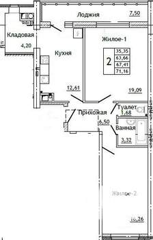 2-к квартира, строящийся дом, 72м2, 6/10 этаж