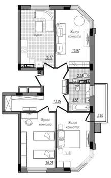 3-к квартира, строящийся дом, 88м2, 10/16 этаж