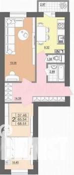 2-к квартира, вторичка, 69м2, 2/7 этаж
