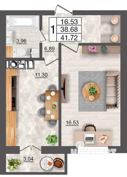 1-к квартира, строящийся дом, 42м2, 3/10 этаж