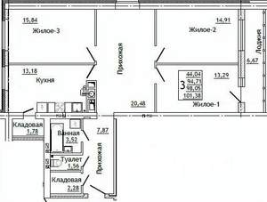 3-к квартира, строящийся дом, 101м2, 4/10 этаж