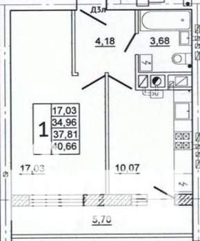 1-к квартира, вторичка, 41м2, 4/10 этаж