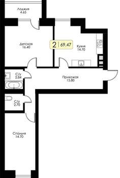 3-к квартира, строящийся дом, 69м2, 6/10 этаж