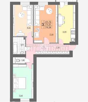 2-к квартира, сданный дом, 62м2, 6/10 этаж
