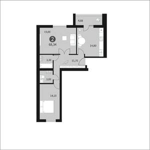 3-к квартира, строящийся дом, 68м2, 1/10 этаж