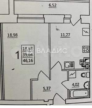 1-к квартира, вторичка, 45м2, 6/10 этаж