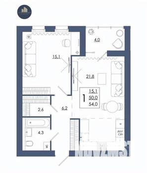 1-к квартира, строящийся дом, 54м2, 9/16 этаж