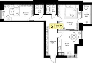 3-к квартира, строящийся дом, 70м2, 7/10 этаж