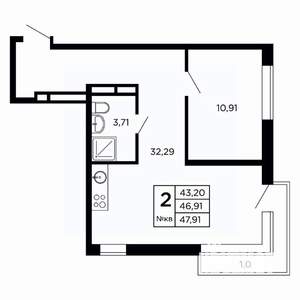 Студия квартира, вторичка, 49м2, 12/16 этаж