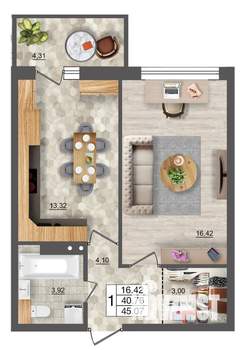 1-к квартира, вторичка, 45м2, 2/18 этаж