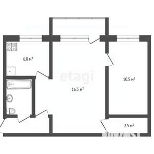 2-к квартира, вторичка, 45м2, 2/5 этаж
