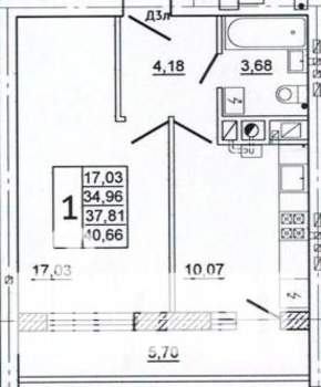 1-к квартира, вторичка, 41м2, 2/10 этаж
