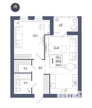 1-к квартира, строящийся дом, 54м2, 7/16 этаж