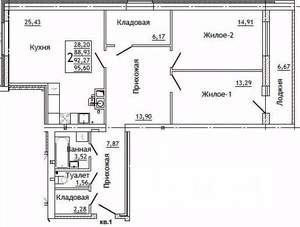 2-к квартира, строящийся дом, 96м2, 1/10 этаж