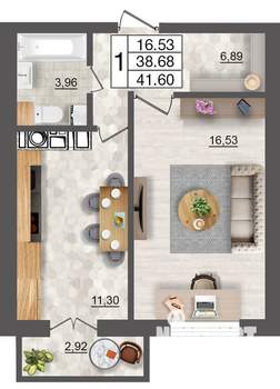 1-к квартира, вторичка, 42м2, 4/10 этаж