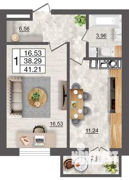 1-к квартира, строящийся дом, 41м2, 9/10 этаж
