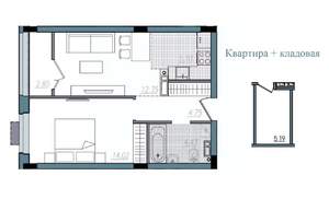2-к квартира, строящийся дом, 43м2, 3/14 этаж