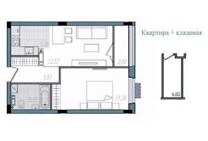 2-к квартира, строящийся дом, 44м2, 9/14 этаж