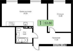 3-к квартира, строящийся дом, 70м2, 6/15 этаж