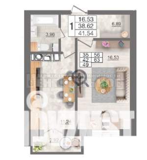 1-к квартира, вторичка, 42м2, 6/10 этаж