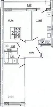 2-к квартира, вторичка, 66м2, 8/10 этаж